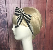 Load image into Gallery viewer, Black and White Headband Tie with a Scrunchie
