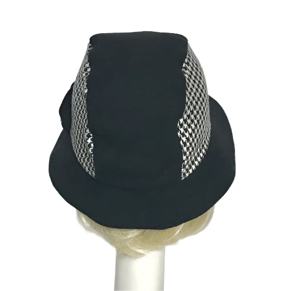 Cloche Hat Black Wool / Houndstooth Bow
