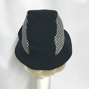Cloche Hat Black Wool / Houndstooth Bow