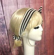 Load image into Gallery viewer, Black and White Headband Tie with a Scrunchie