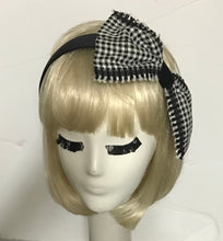 Load image into Gallery viewer, Satin headband with gingham black white bow