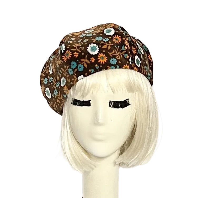 Brown Velveteen Floral Beret