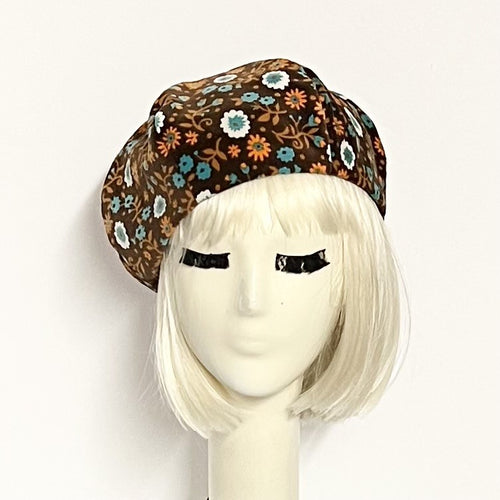 Brown Velveteen Floral Beret