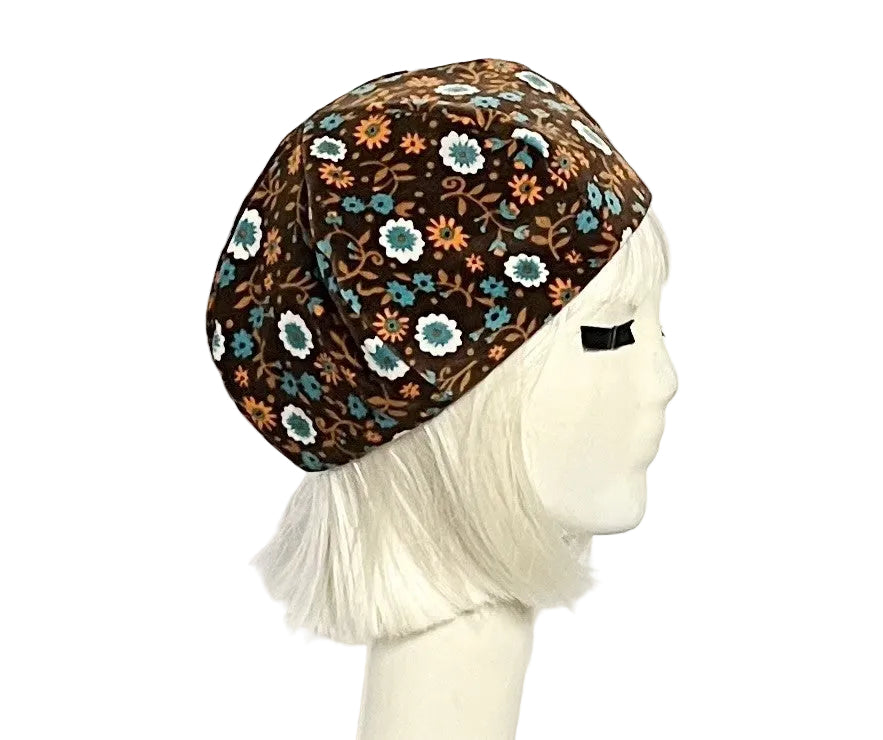 Brown Velveteen Floral Beret