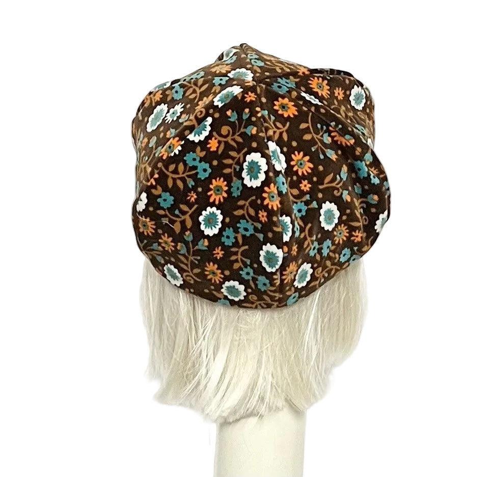 Brown Velveteen Floral Beret