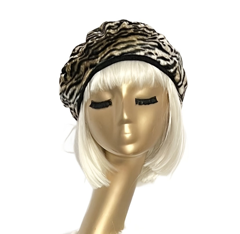 Leopard Faux Fur Oversized Beret Hat / Bella Starr Hats display picture 2
