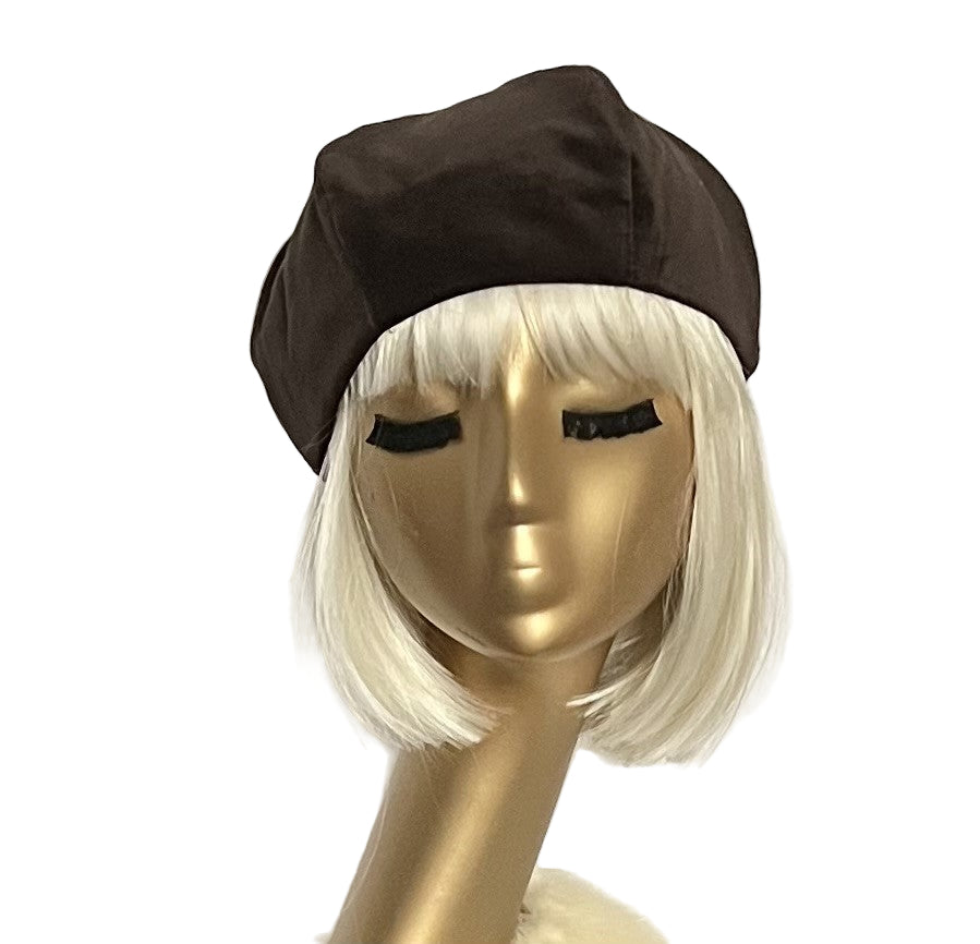 Brown Velveteen Beret Hat