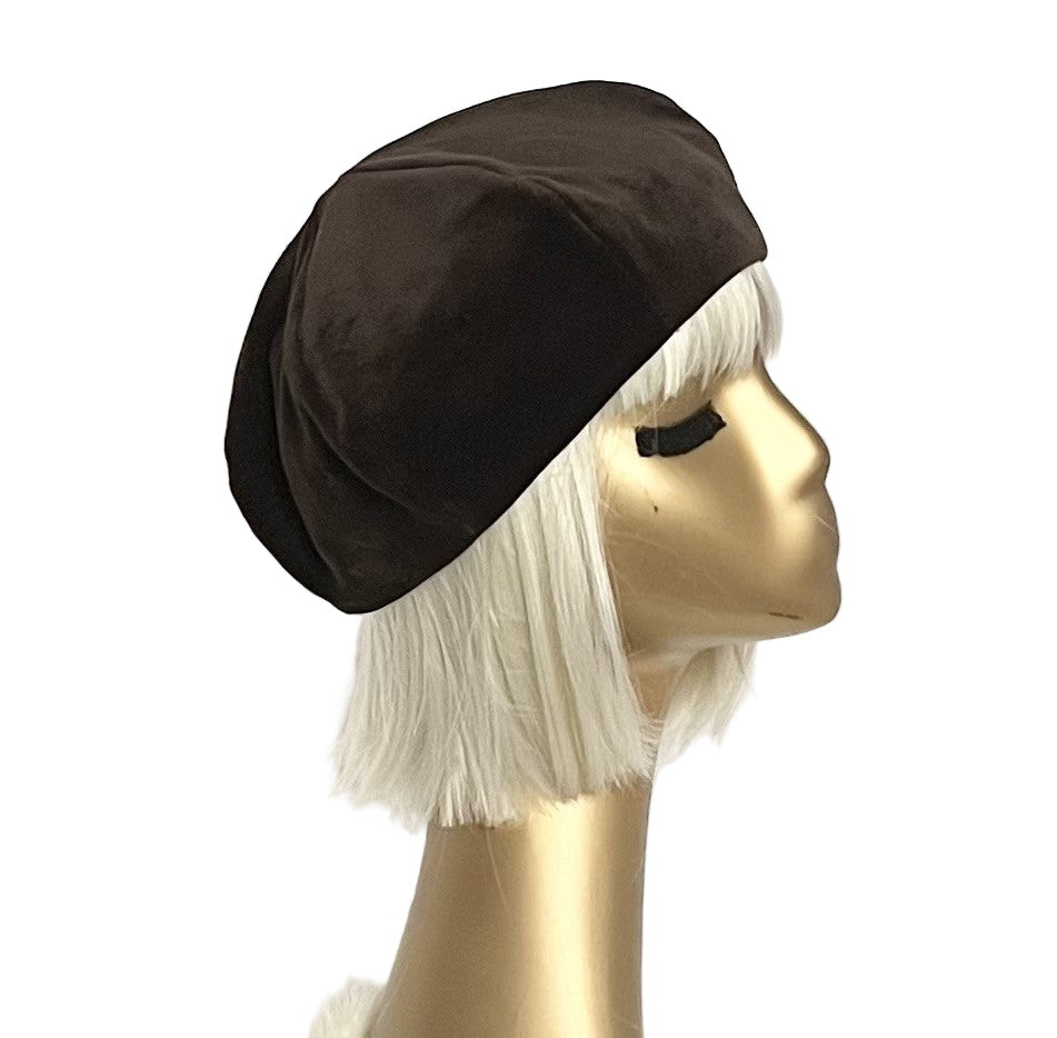 Brown Velveteen Beret Hat