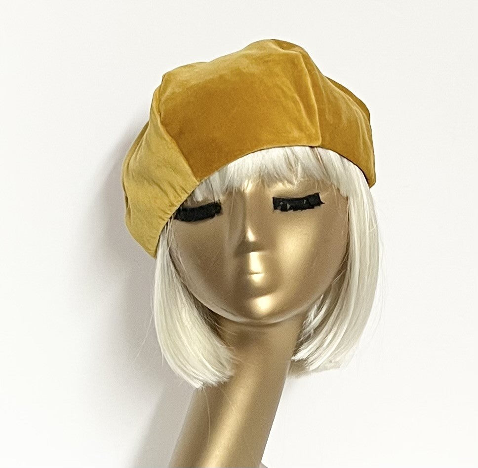 Gold Velveteen Beret Hat