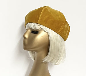 Gold Velveteen Beret Hat