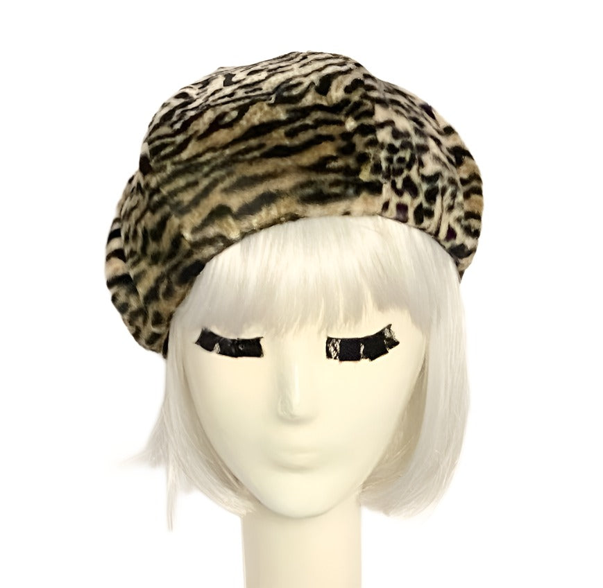 Leopard Faux Fur Beret Hat