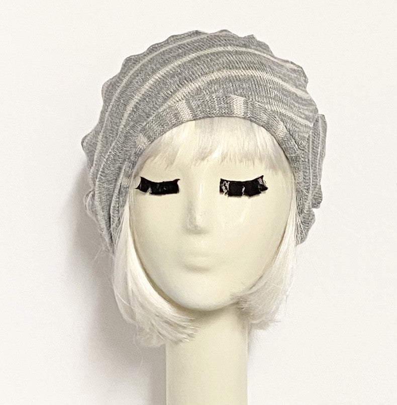 Beret Hat Grey & White Striped