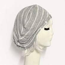 Load image into Gallery viewer, Beret Hat Grey &amp; White Striped