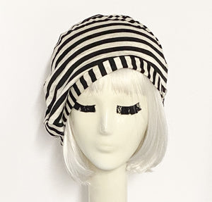 Beret Hat Black & White Striped