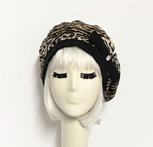 Beret Hat Leopard Faux Fur