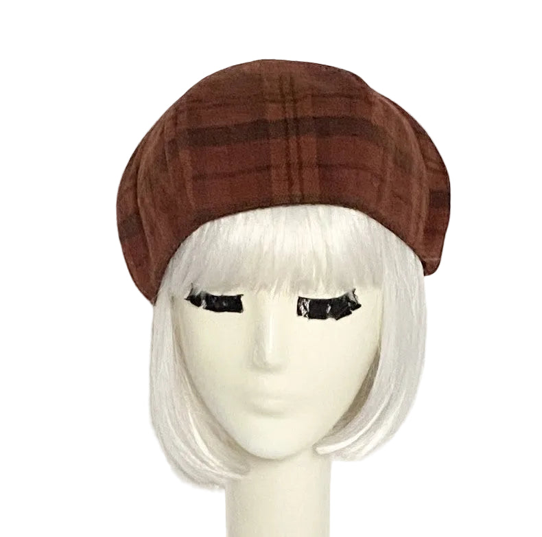 Rust Plaid Beret Hat