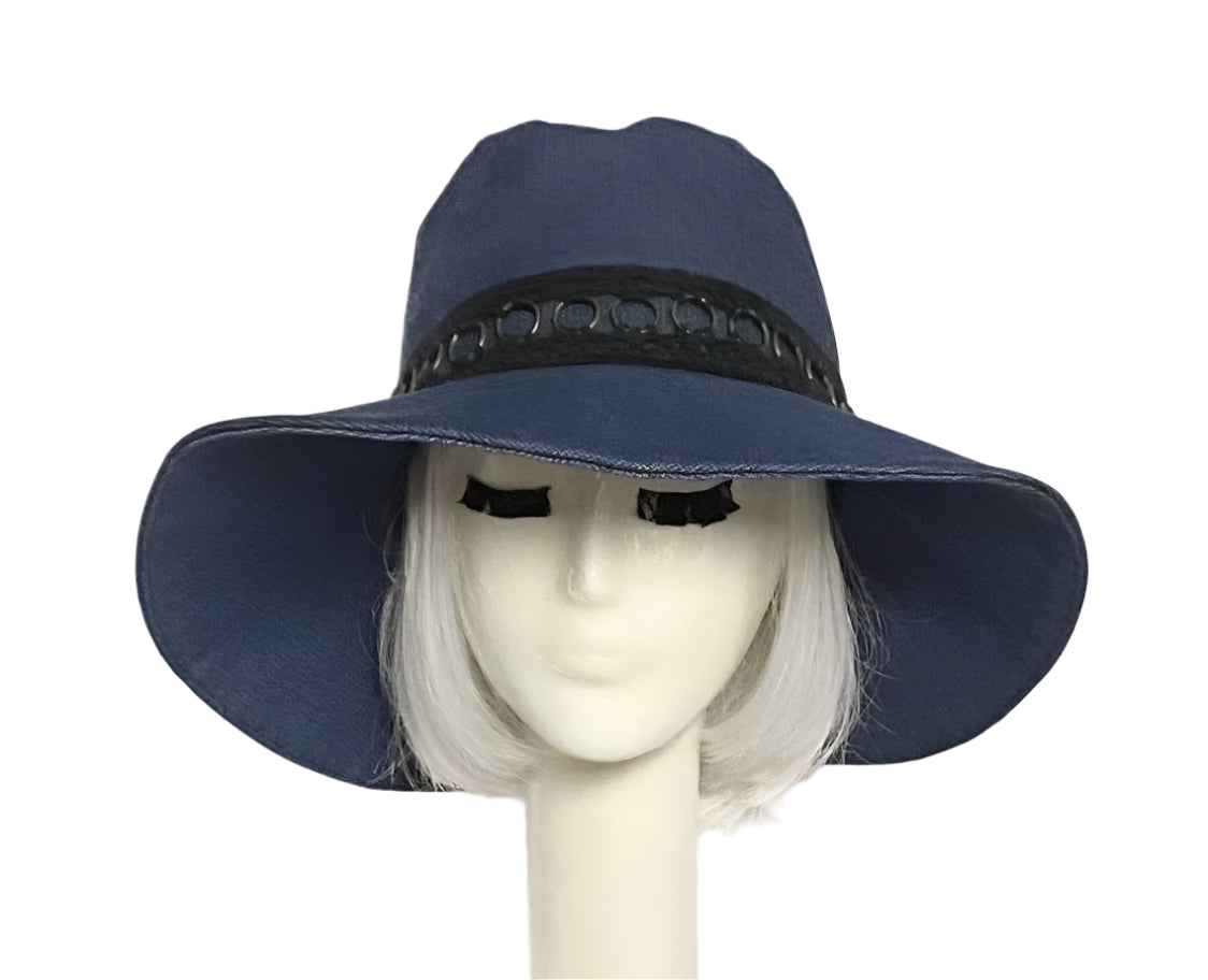Denim Wide Brim Hat Black Band