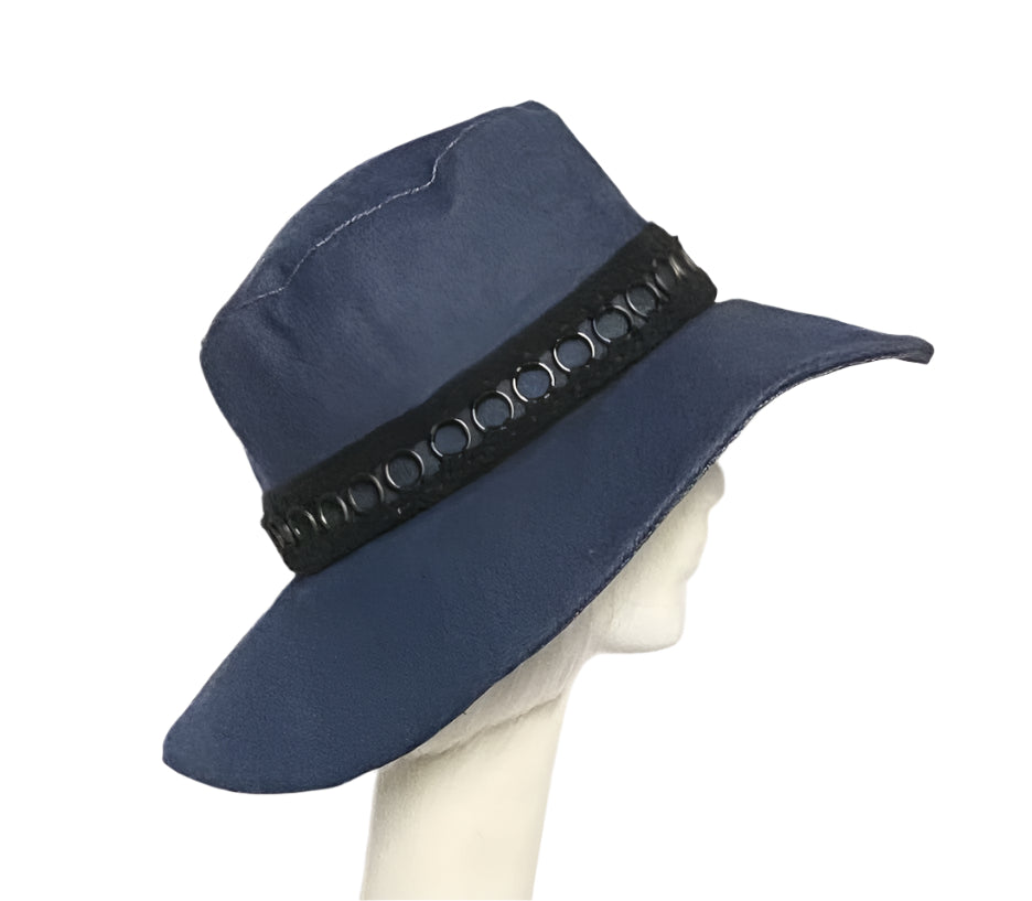 Denim Wide Brim Hat Black Band