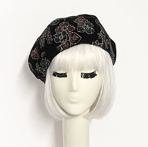 Black Velvet Floral Beret