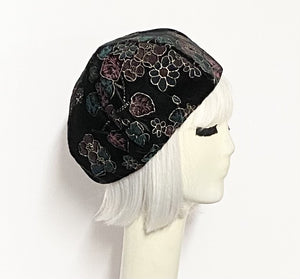 Black Velvet Floral Beret