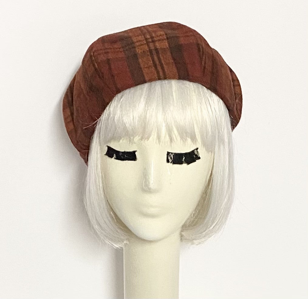 Rust Plaid Beret Hat