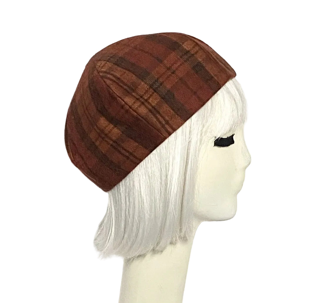 Rust Plaid Beret Hat