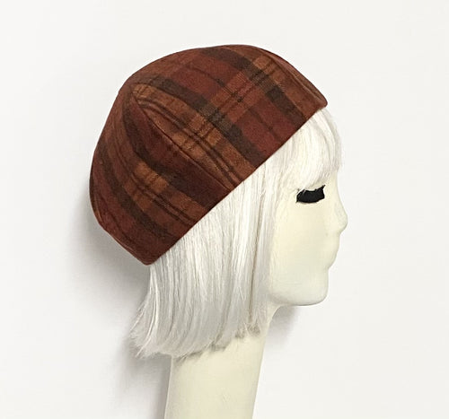 Rust Plaid Beret Hat