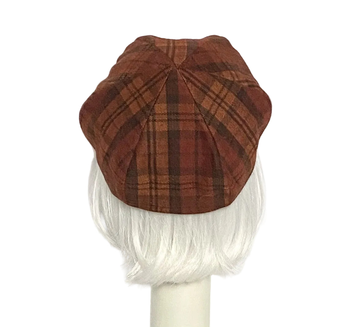 Rust Plaid Beret Hat